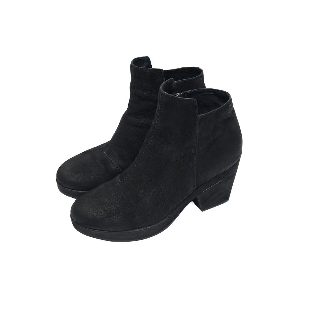 Eileen Fisher Black Nubuck Bluff Platform Block Heel Ankle Boots Size 7